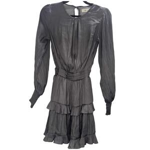 Impeccable Pig Ruffle Tiered Dress Gray S Long Sleeve